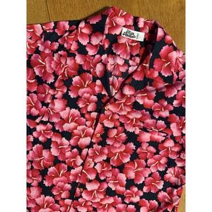 VTG 80's Hilo Hattie Hawaiian Aloha Shirt Men's 2XL Red Pink Hibiscus Floral USA